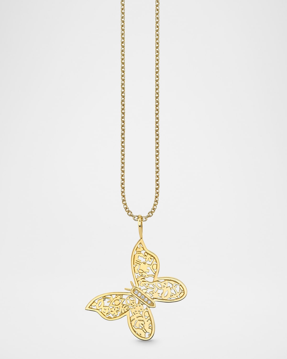 Sydney Evan 14K Icon Wallpaper Butterfly Charm on Heavy Tiffany Chain Necklace