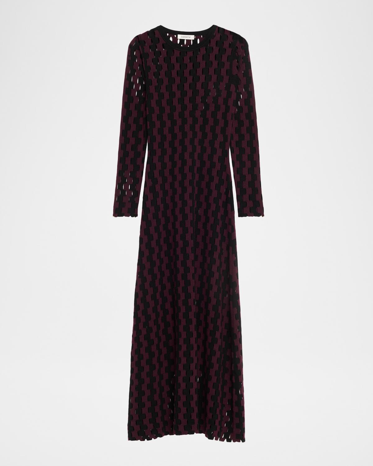 ZANKOV Natalie Two-Tone Open-Knit Long Sleeve Maxi Dress