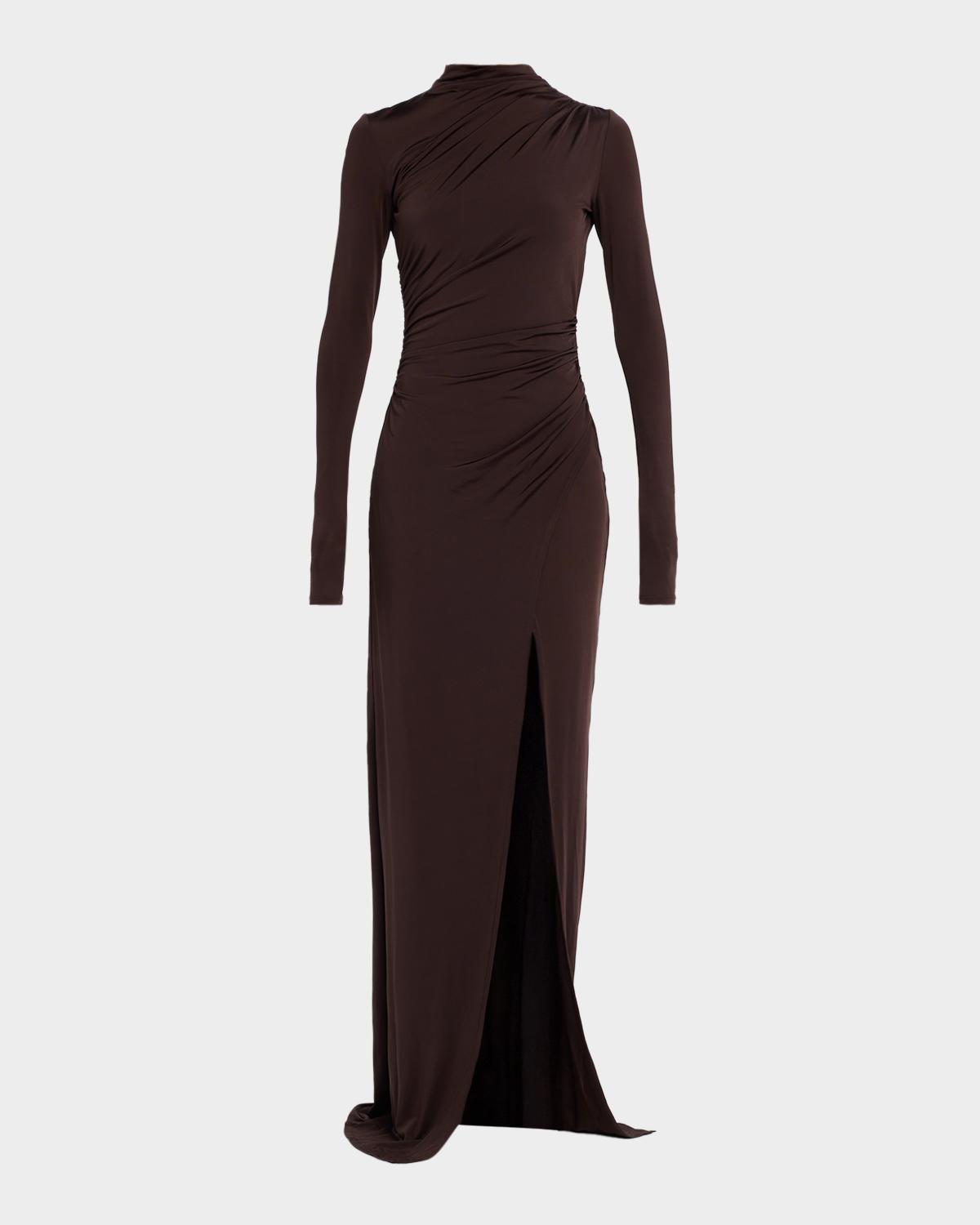 LAPOINTE Ruched Mock-Neck Jersey Column Gown