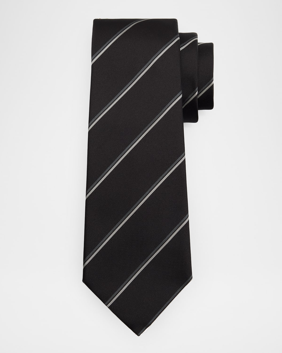Saint Laurent Men 's Woven Diagonal Stripe Silk Tie