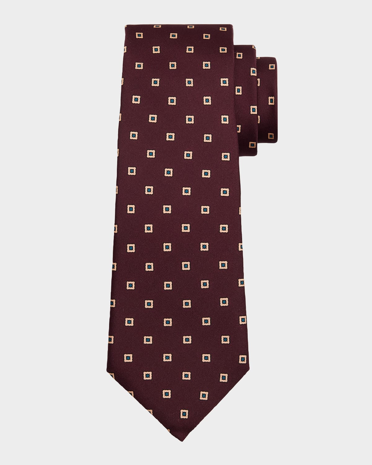 Saint Laurent Men 's Wide Geometric Square Silk Twill Tie