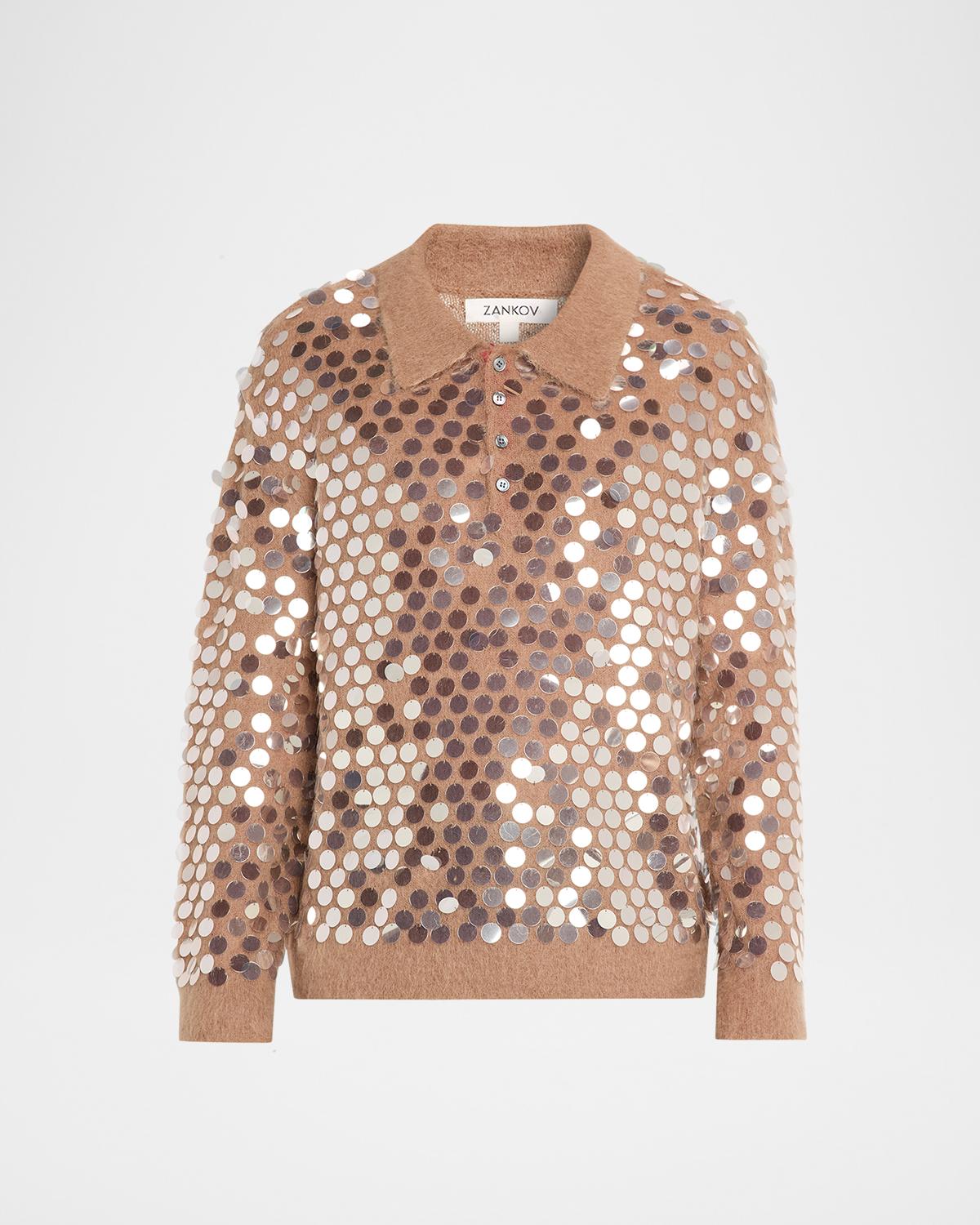 ZANKOV Men's Sequined Mohair-Blend Polo Sweater