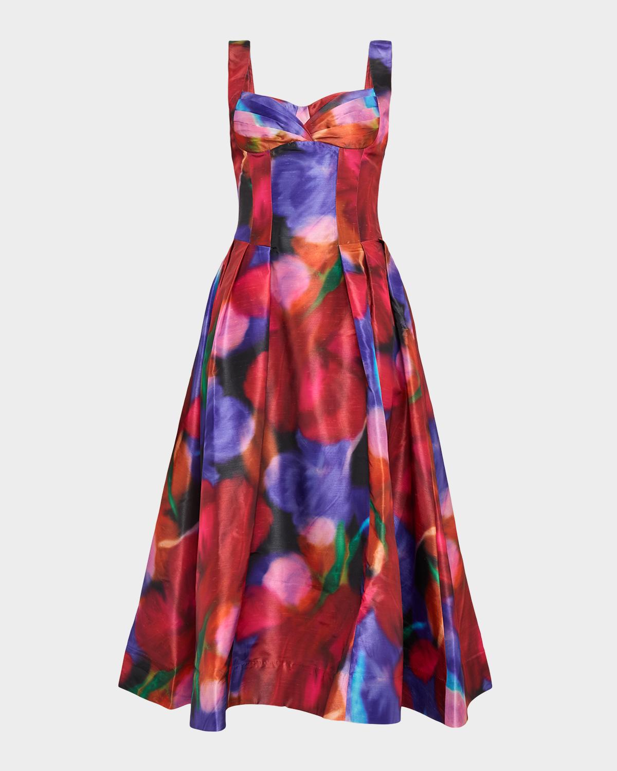 Rebecca Vallance Cabaret Roses Pleated Sweetheart Midi Dress