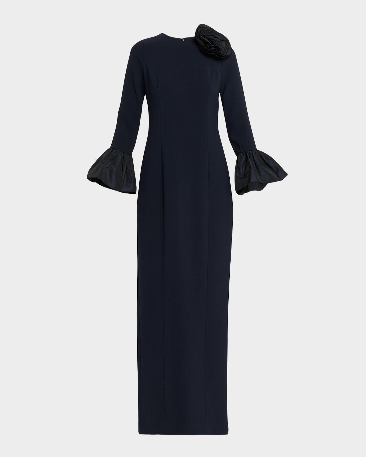 Rickie Freeman for Teri Jon Taffeta-Trim Crepe Column Gown
