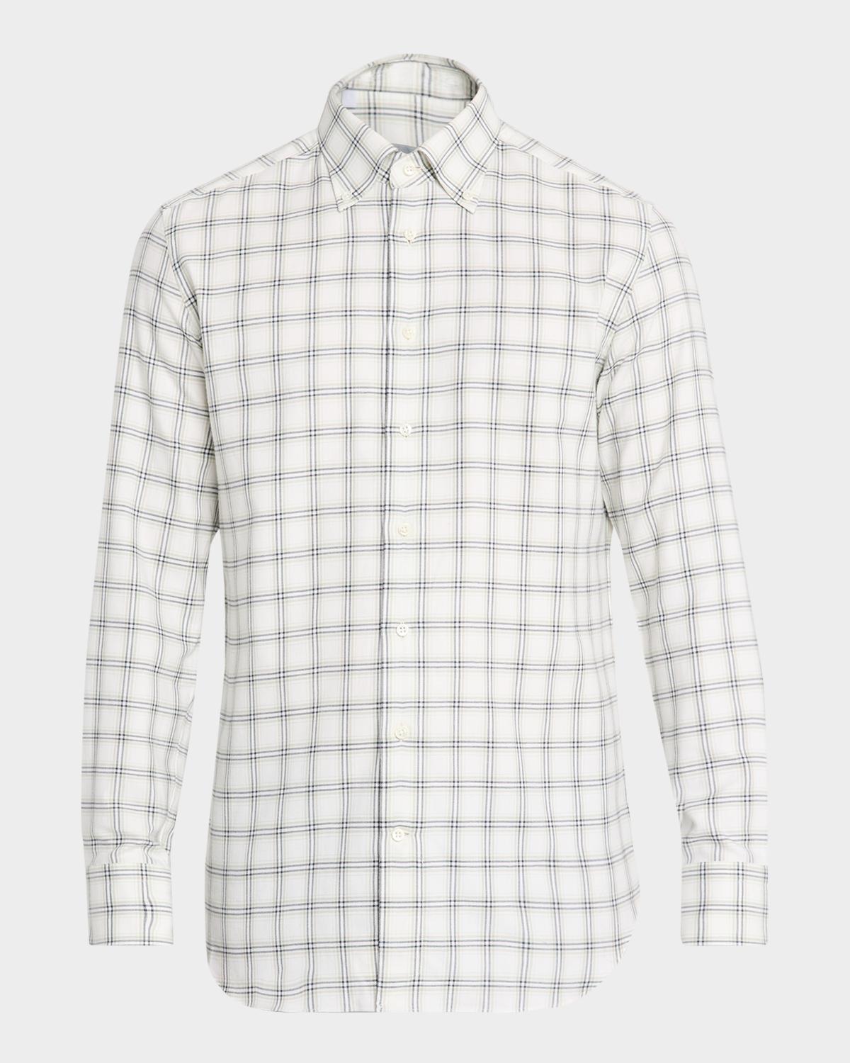 Bergdorf Goodman Men's Cotton-Cashmere Windowpane Classic Fit Button-Down Shirt