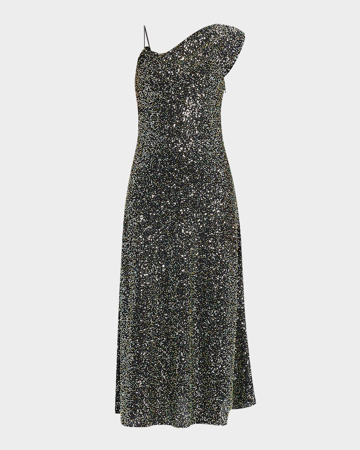 Rabanne Sequined One-Shoulder Midi Dress