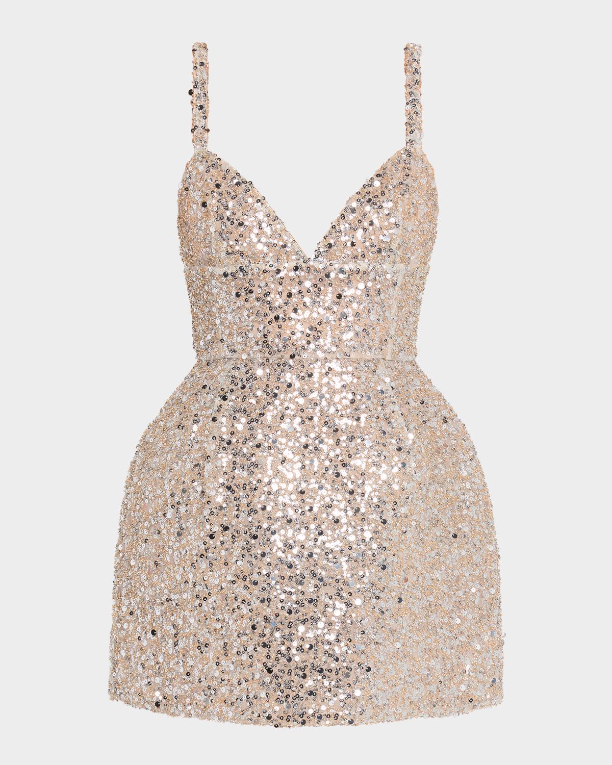 Bronx Banco Tessa Deep V-Neck Sequin Mini Dress