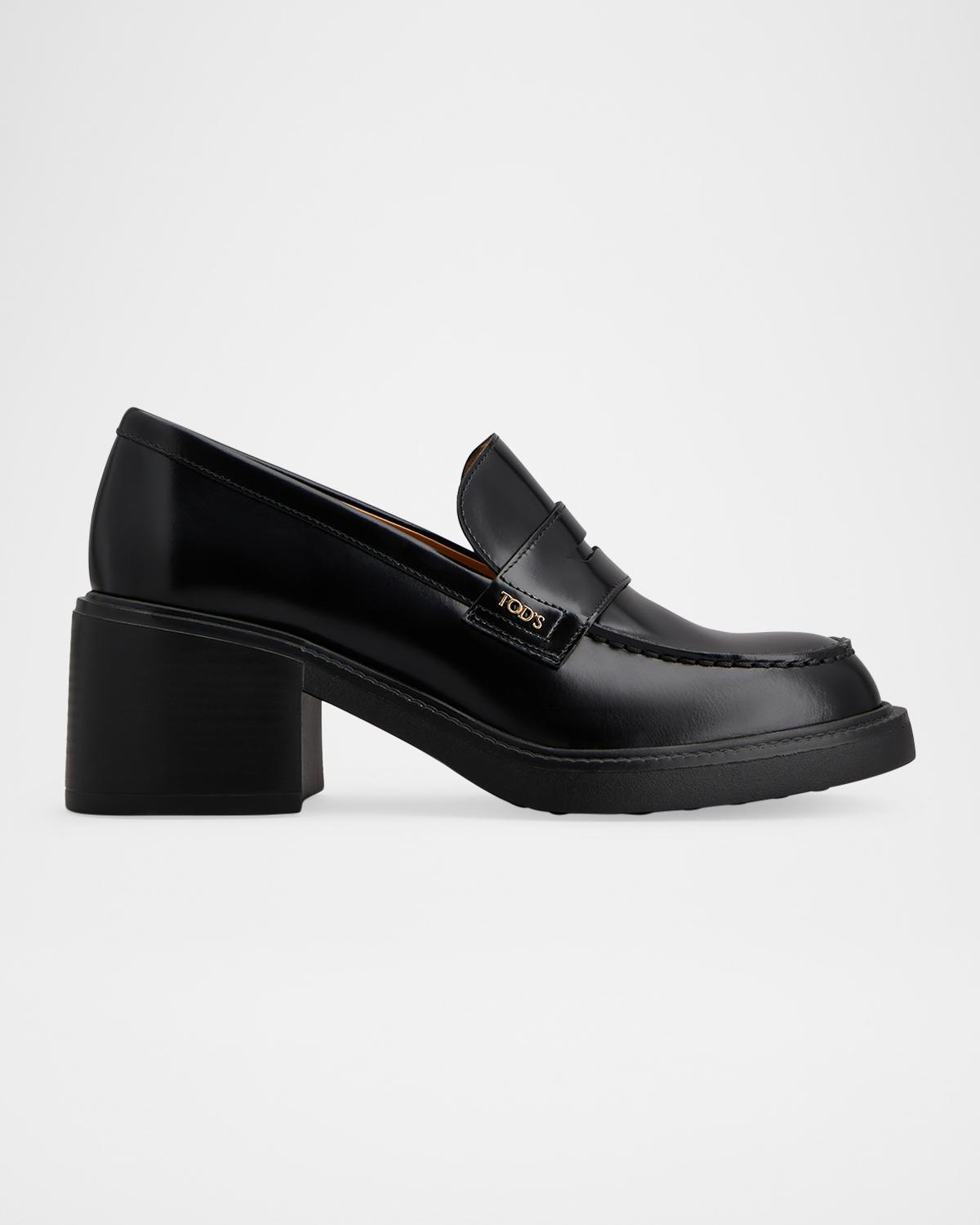 Tod's Gomma Leather Block-Heel Penny Loafers