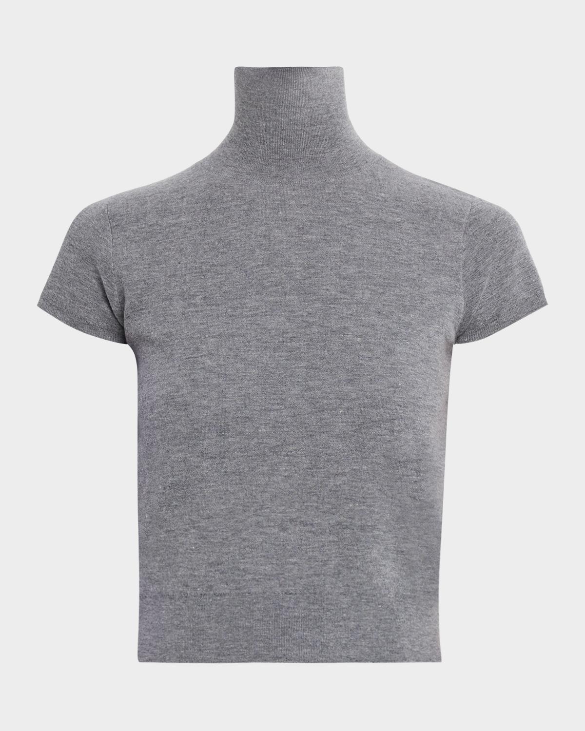 TSE Cashmere Cropped Cap-Sleeve Turtleneck Top