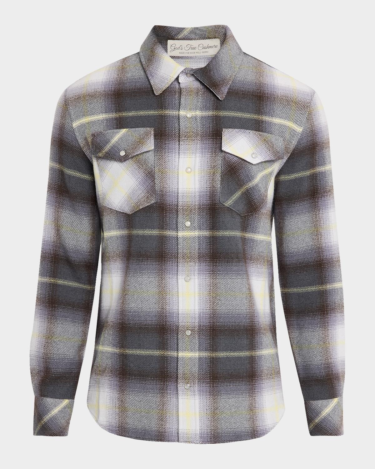 God's True Cashmere Men's Cashmere Degrade Plaid Two-Pocket Button-Down Shirt