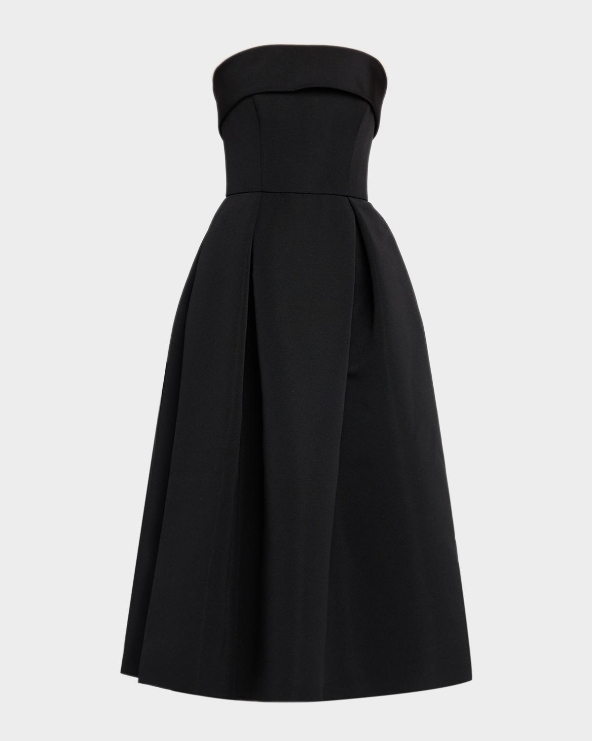 Amsale Foldover Strapless Faille Pleated Midi Dress