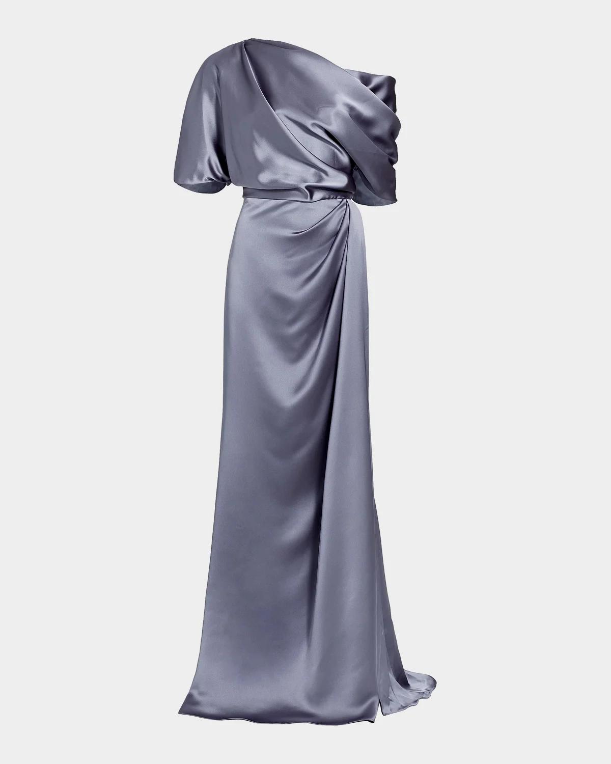 Amsale Draped Satin Off-The-Shoulder Gown