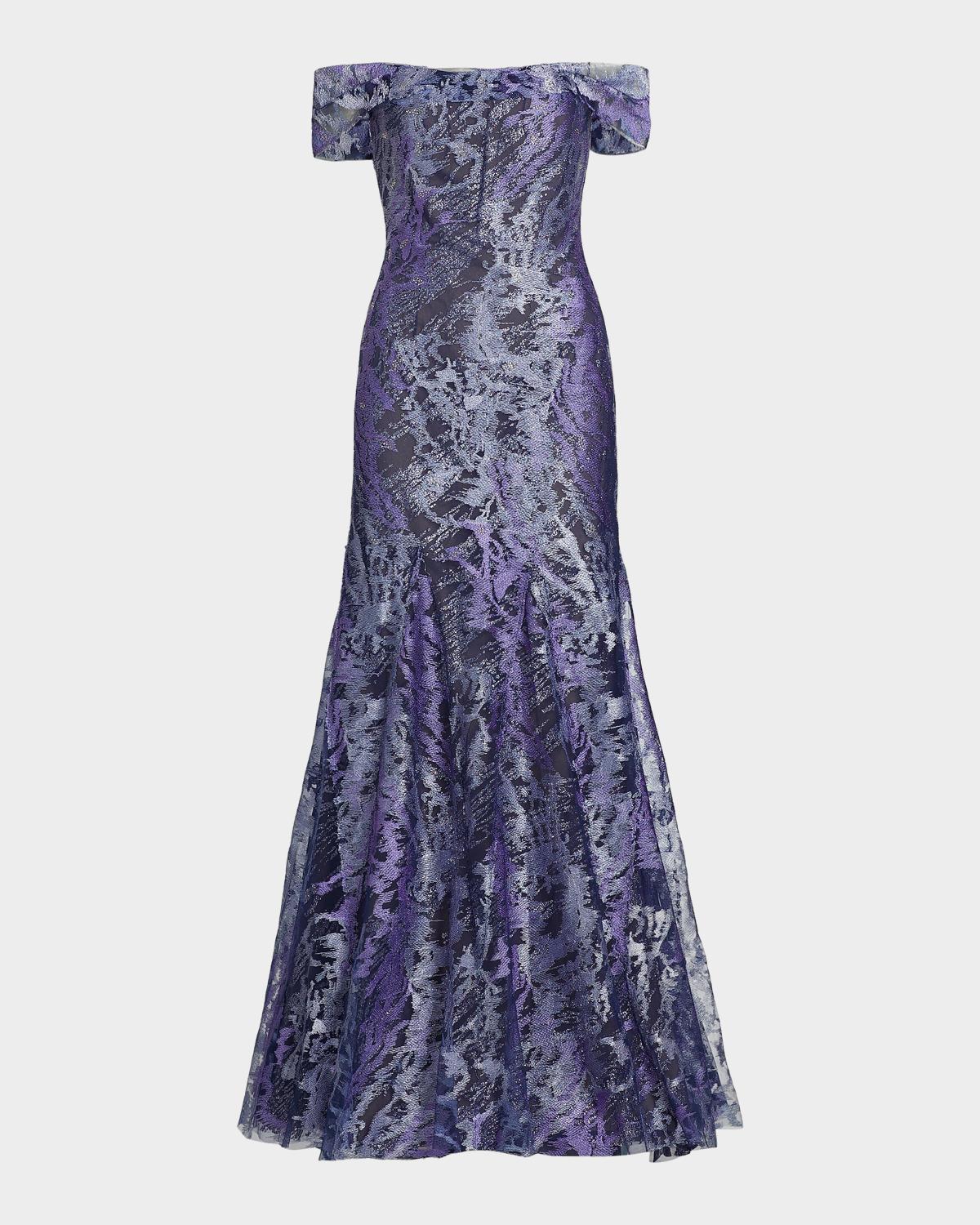 Rene Ruiz Collection Metallic Off-The-Shoulder Mermaid Gown