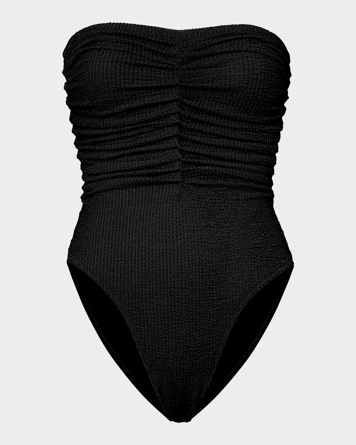 Milly Textured Ruched Strapless One-Piece Swimsuit