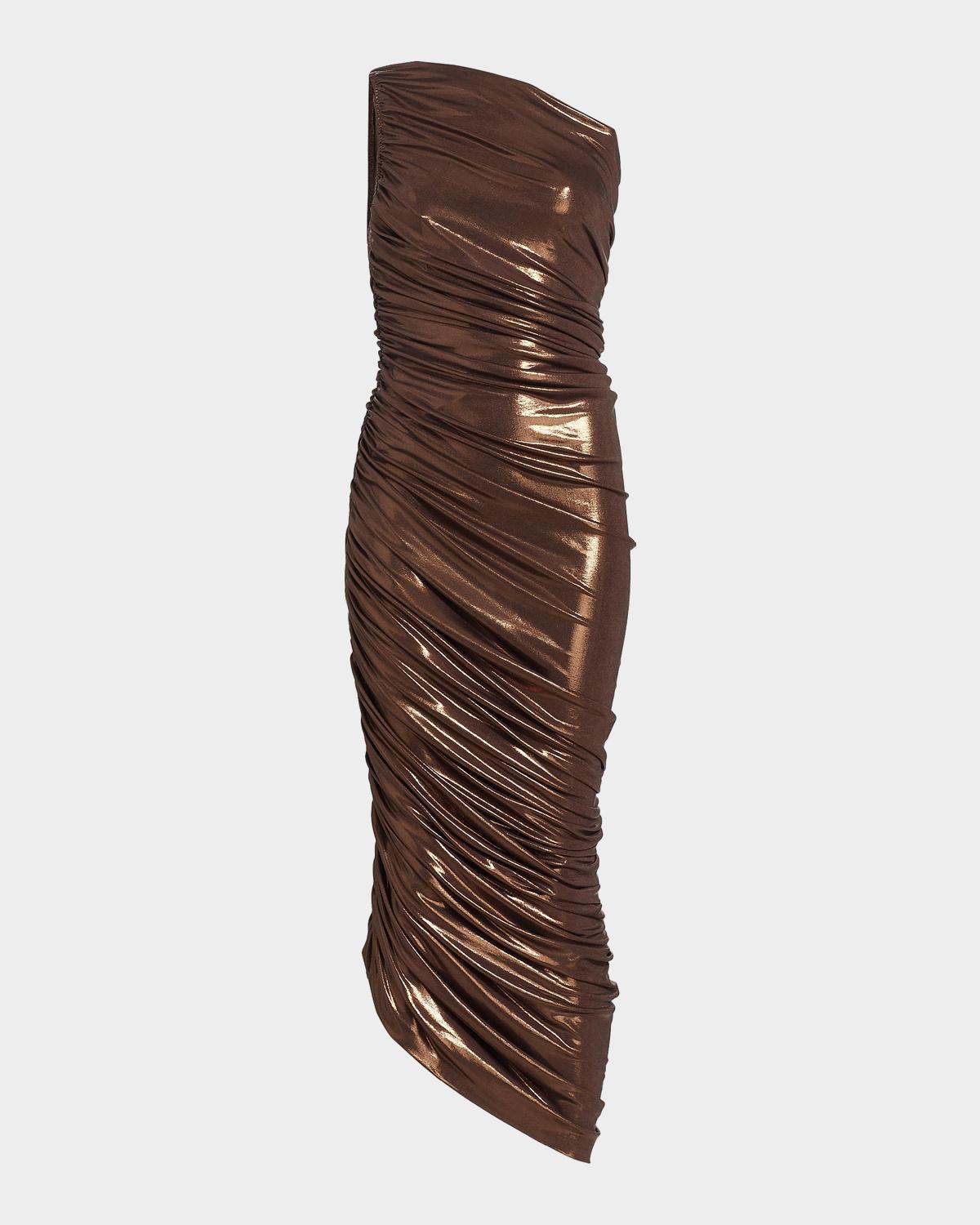 Norma Kamali Diana Metallic One-Shoulder Midi Dress