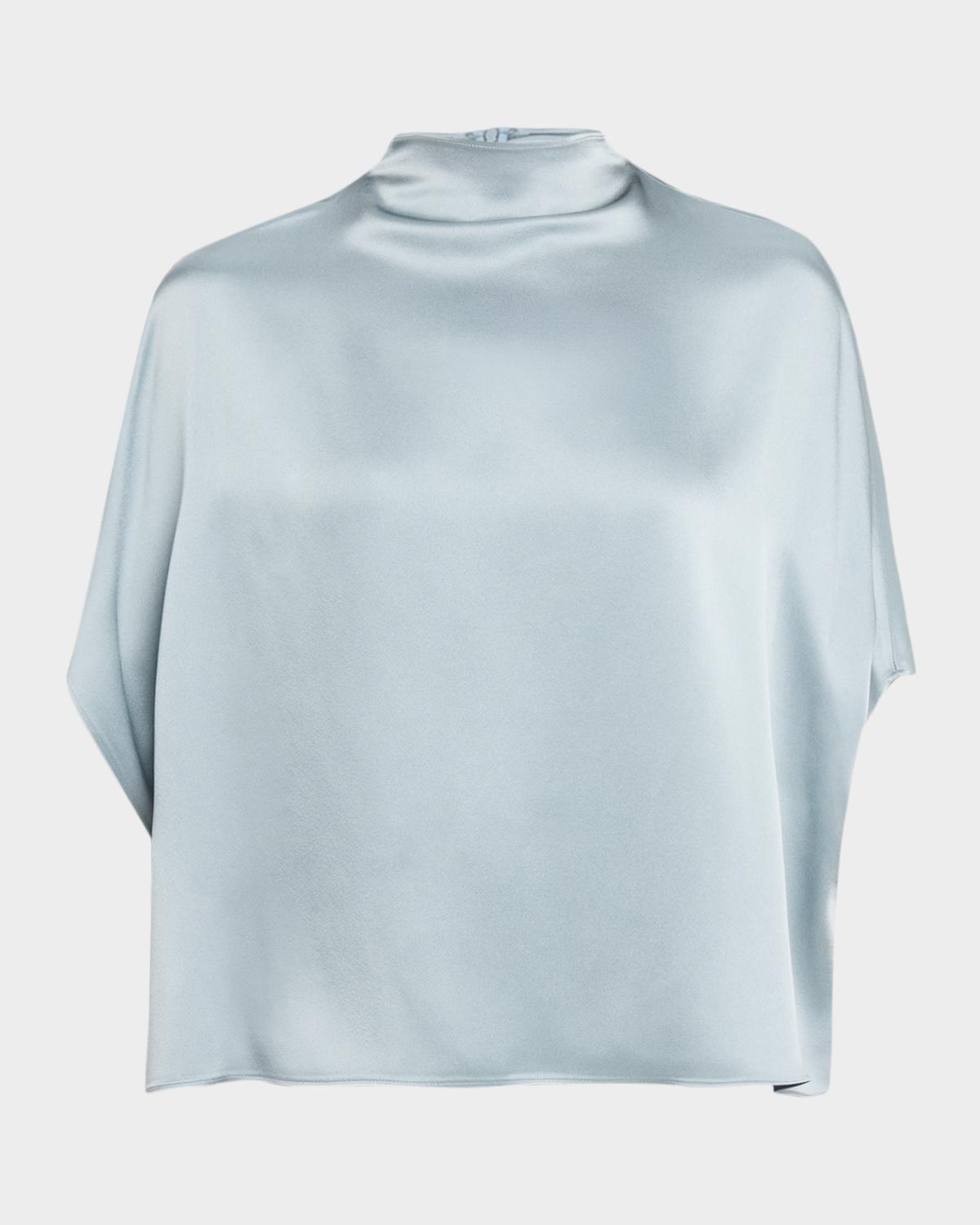 LAPOINTE Double-Face Satin Mock-Neck Blouse