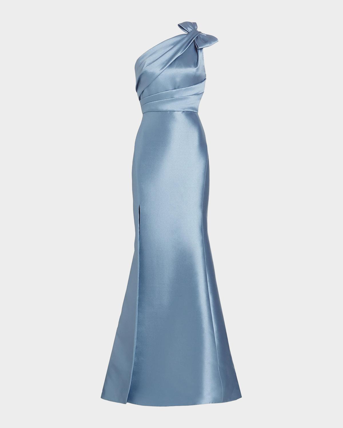 Amsale One-Shoulder Bow Mikado Gown