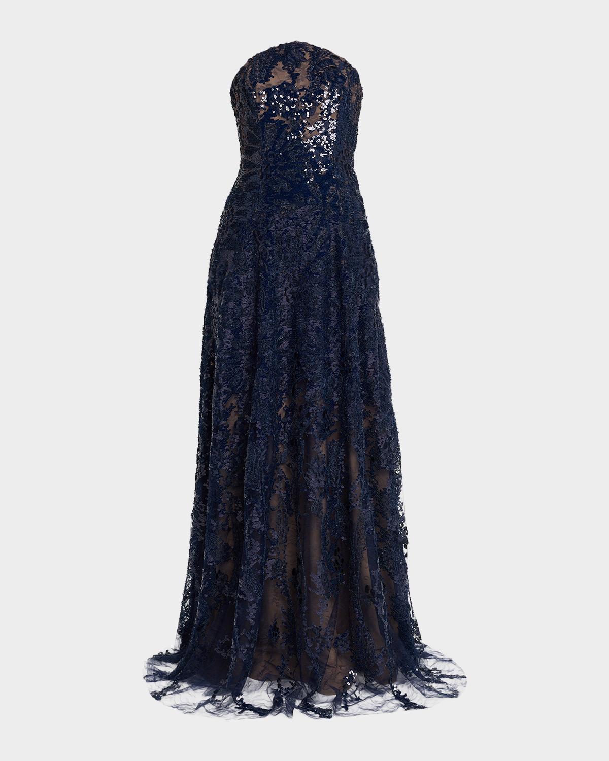 Rene Ruiz Collection Strapless Floral Sequin A-Line Gown