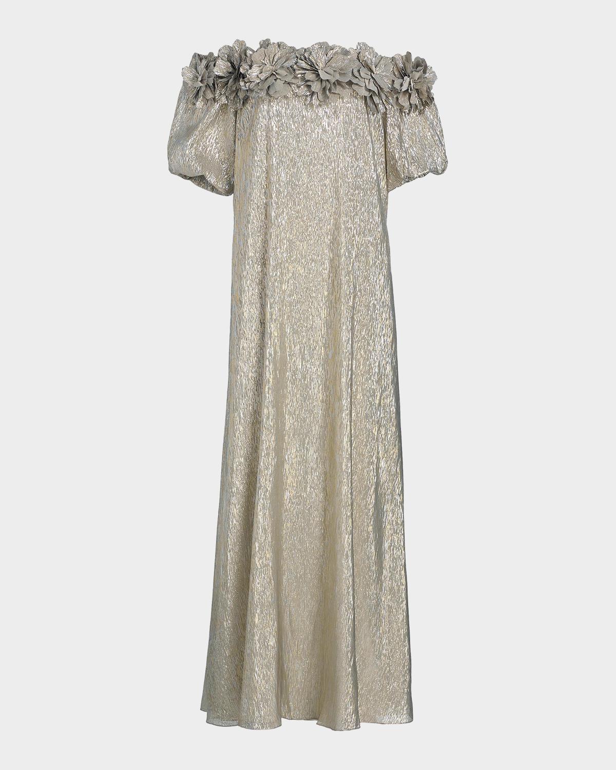 SACHIN BABI Valentina Metallic Silk Off-The-Shoulder Gown