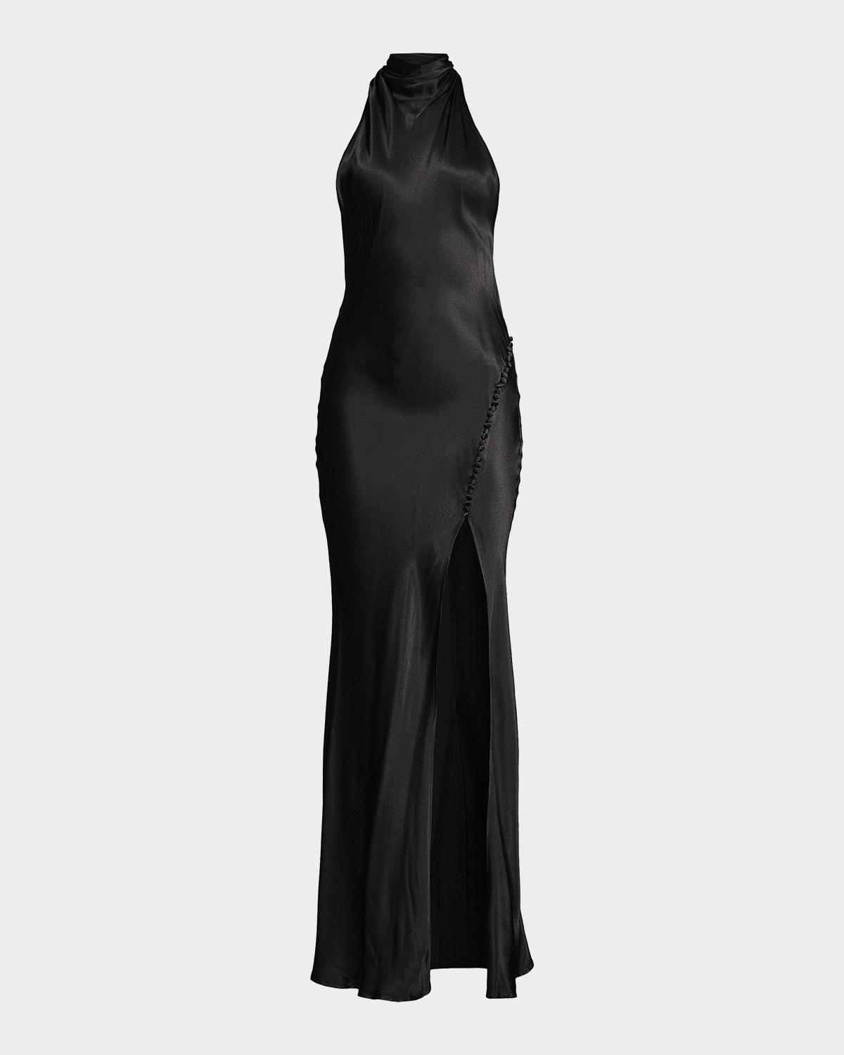 Sau Lee Penelope Satin Halter Gown
