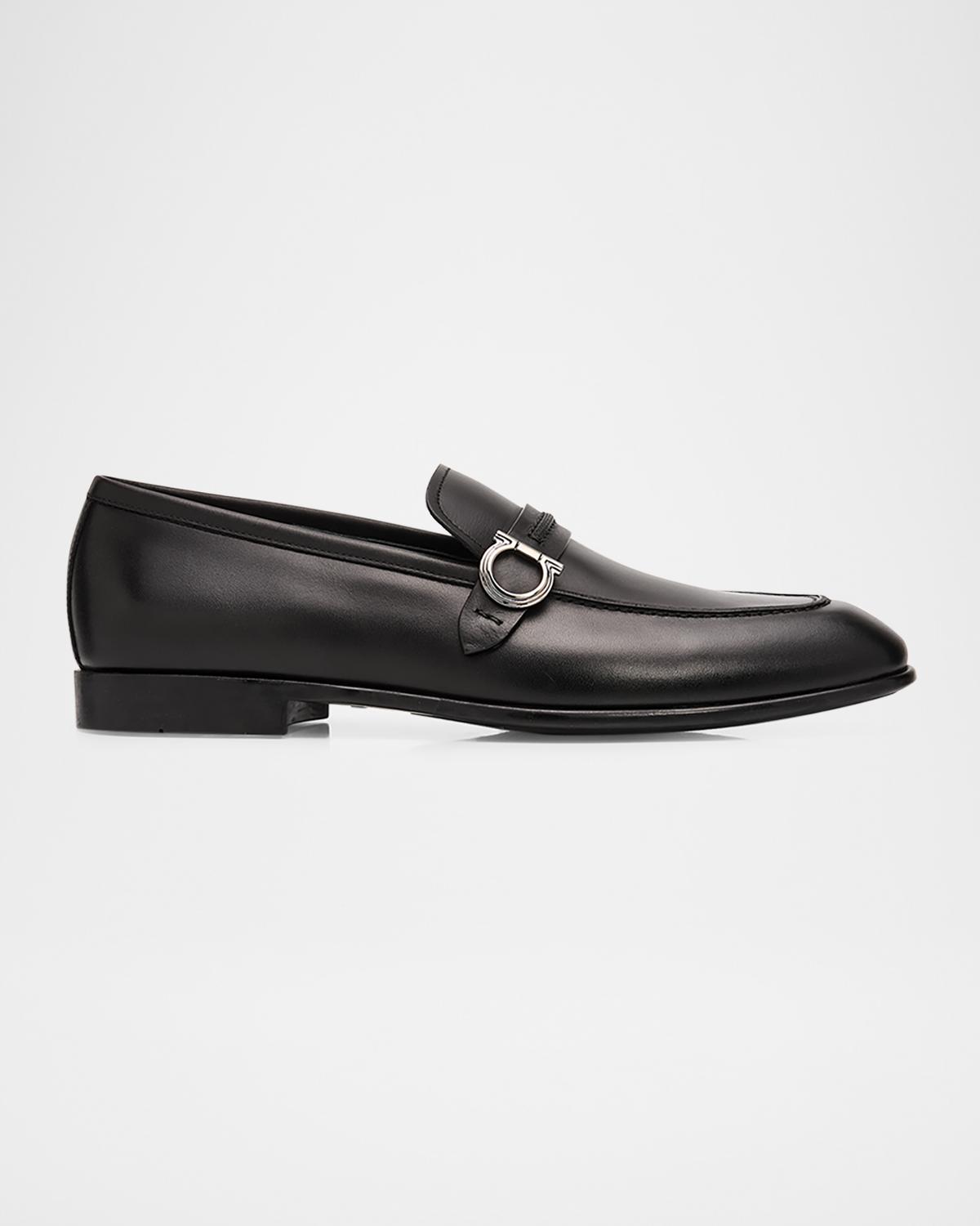 FERRAGAMO Men's Terence Calfskin Gancini Saddle-Strap Loafers