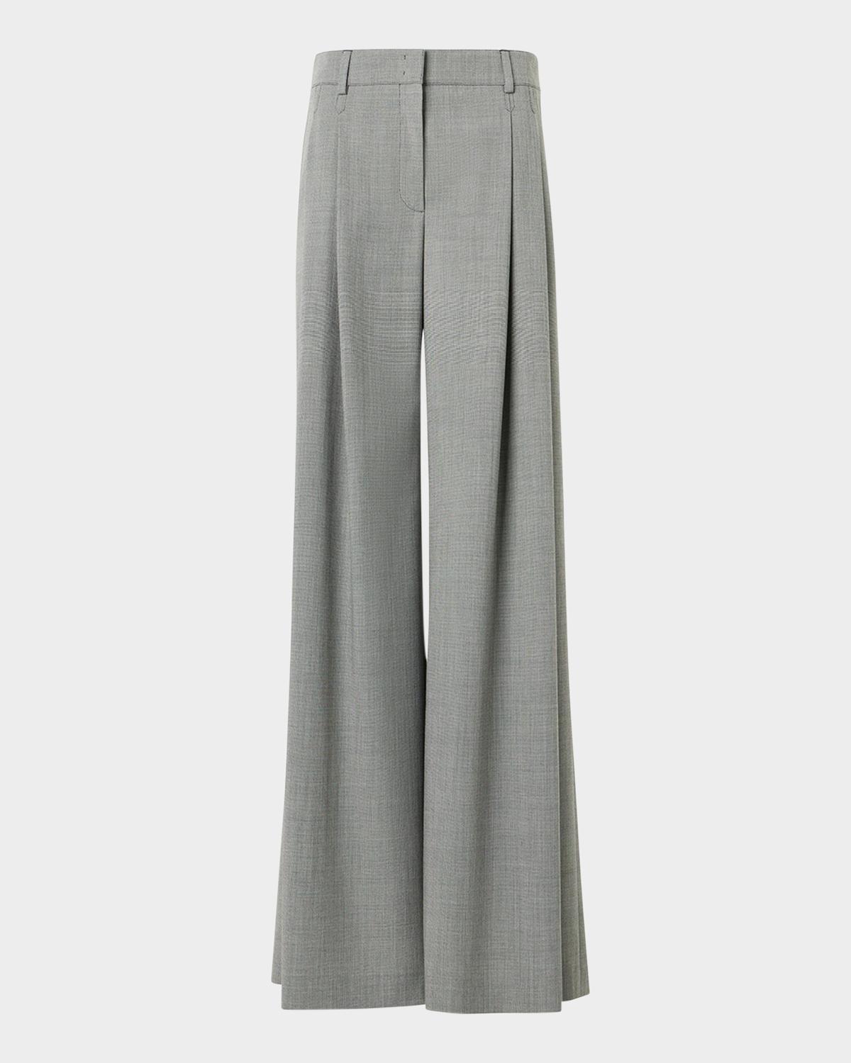 Akris Cassie Pleated Wool Wide-Leg Pants