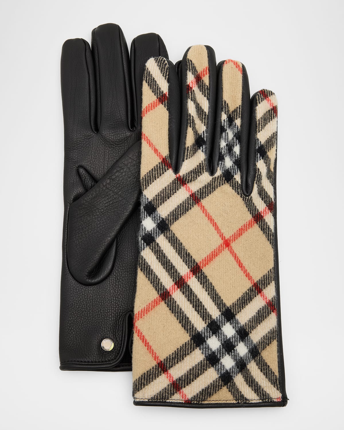 Burberry Men 's Check Wool and Cashmere Gloves with Leather