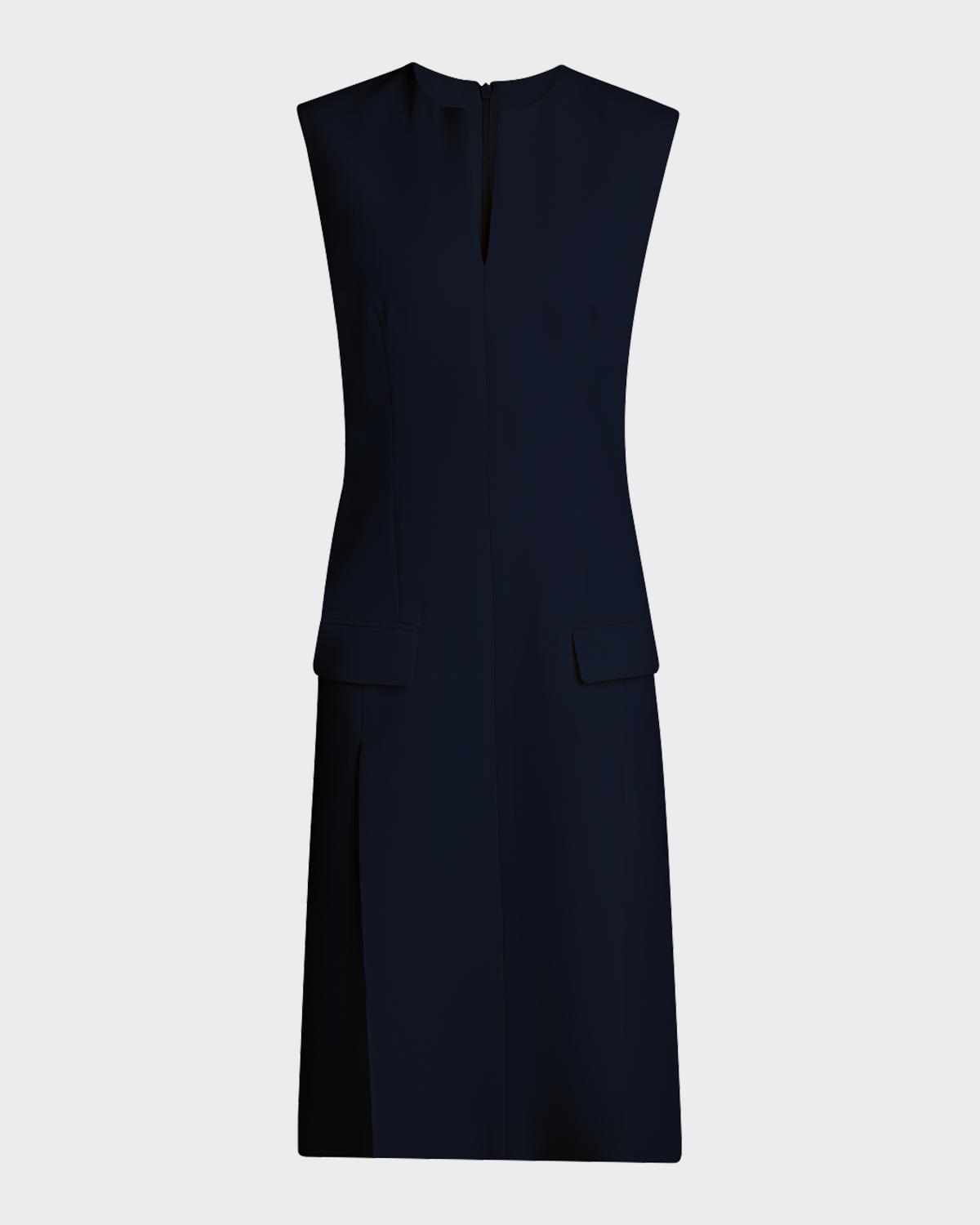 FERRAGAMO Split V-Neck Sleeveless Crepe Midi Dress