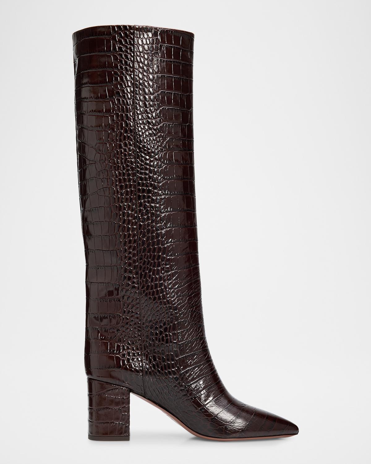 Paris Texas 70mm Anja Croc-Embossed Leather Knee-High Boots