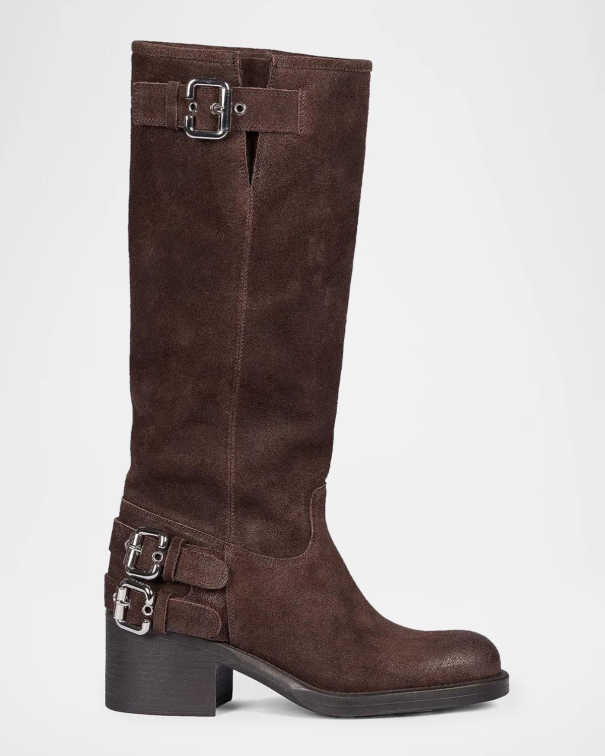 Chloe Dakota Burnished Leather Knee-High Moto Boots