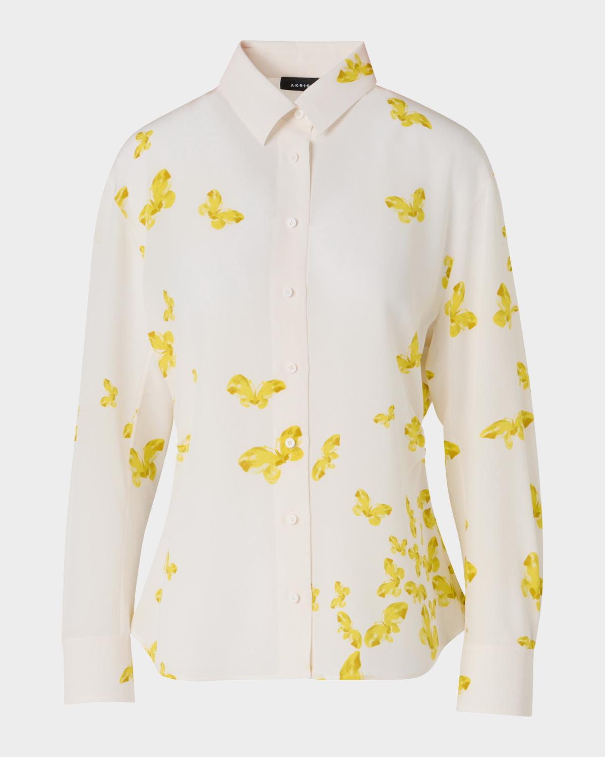 Akris Butterfly-Print Silk Crepe De Chine Button-Down Shirt