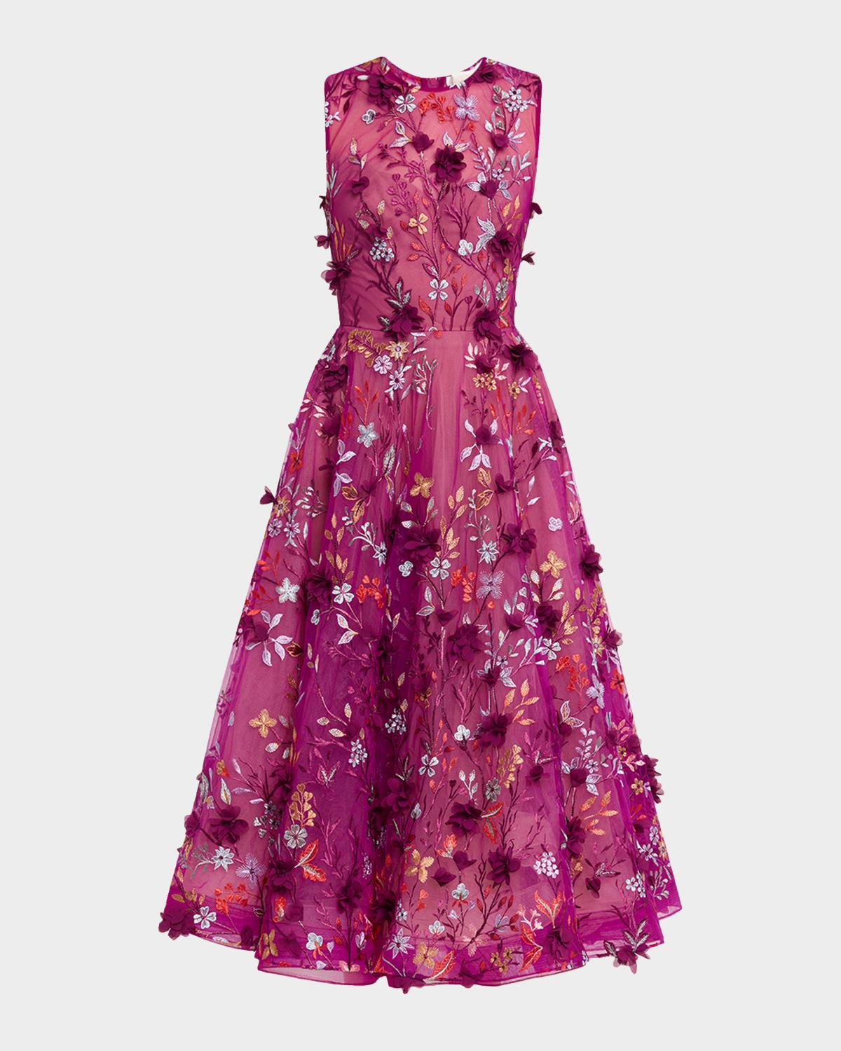 Bronx Banco Saba Floral-Embroidered Sleeveless Midi Dress