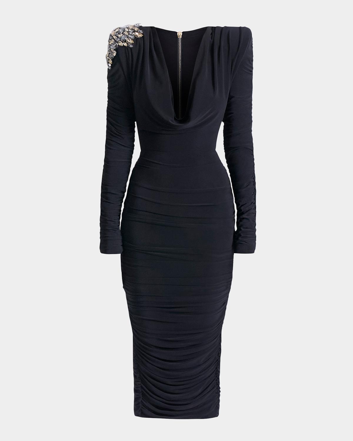 ZHIVAGO Lustris Embellished-Shoulder Jersey Midi Dress