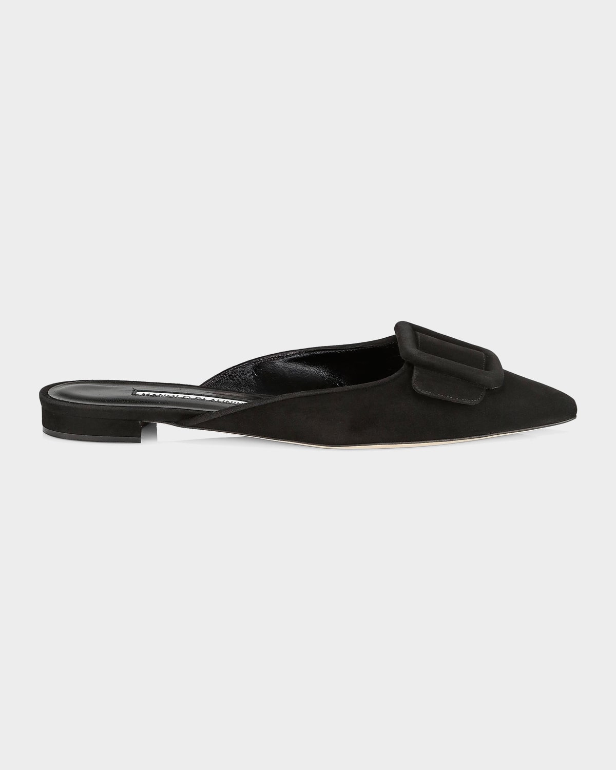 Manolo Blahnik Maysale Suede Buckle Ballerina Mules