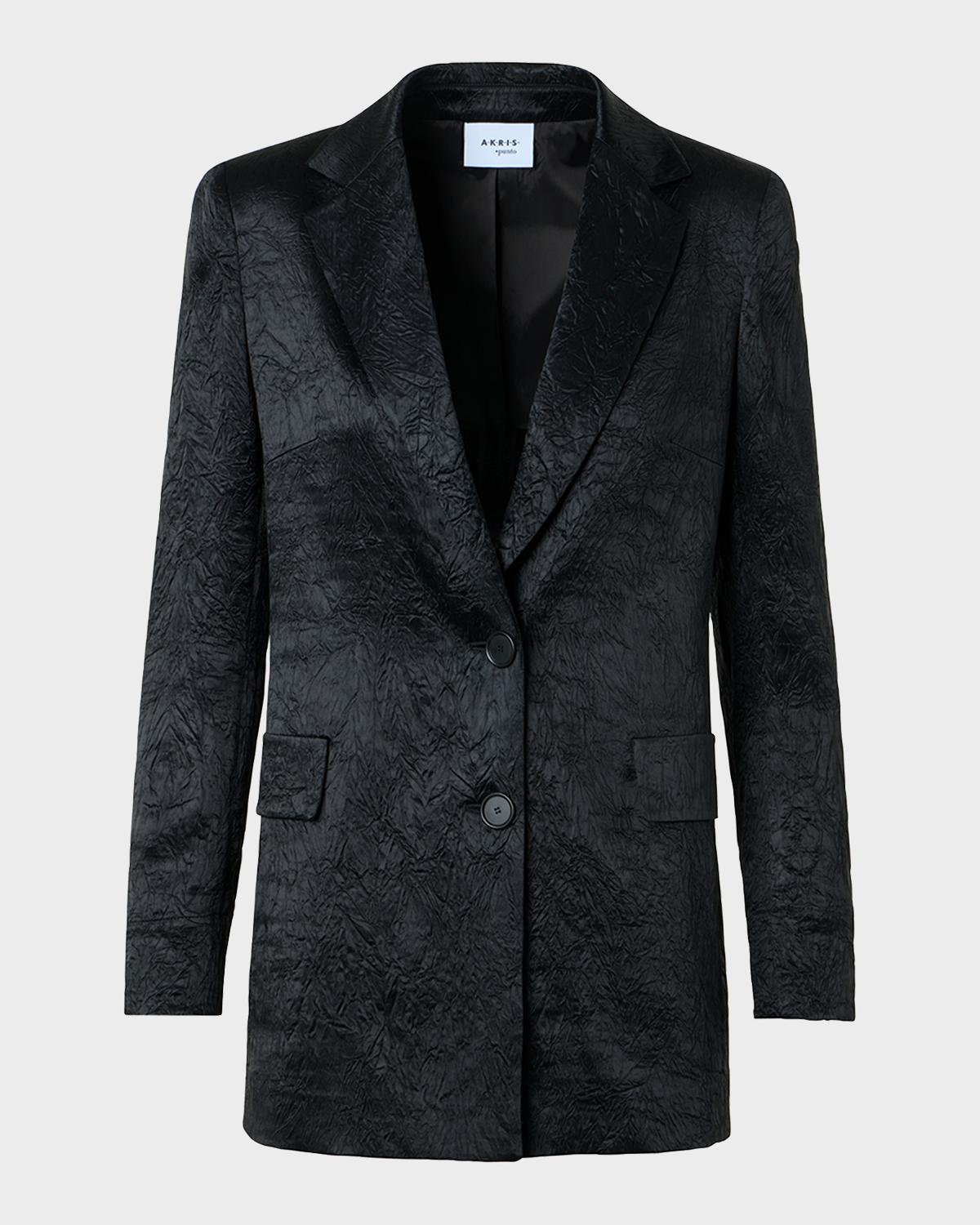Crinkled Satin Single-Breasted Blazer Jacket