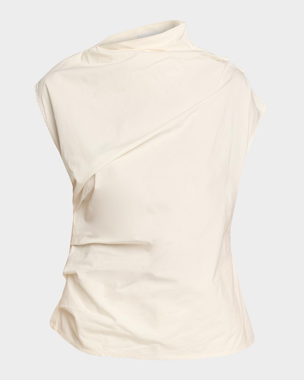 Ganni Ruched Asymmetric Cotton Blouse