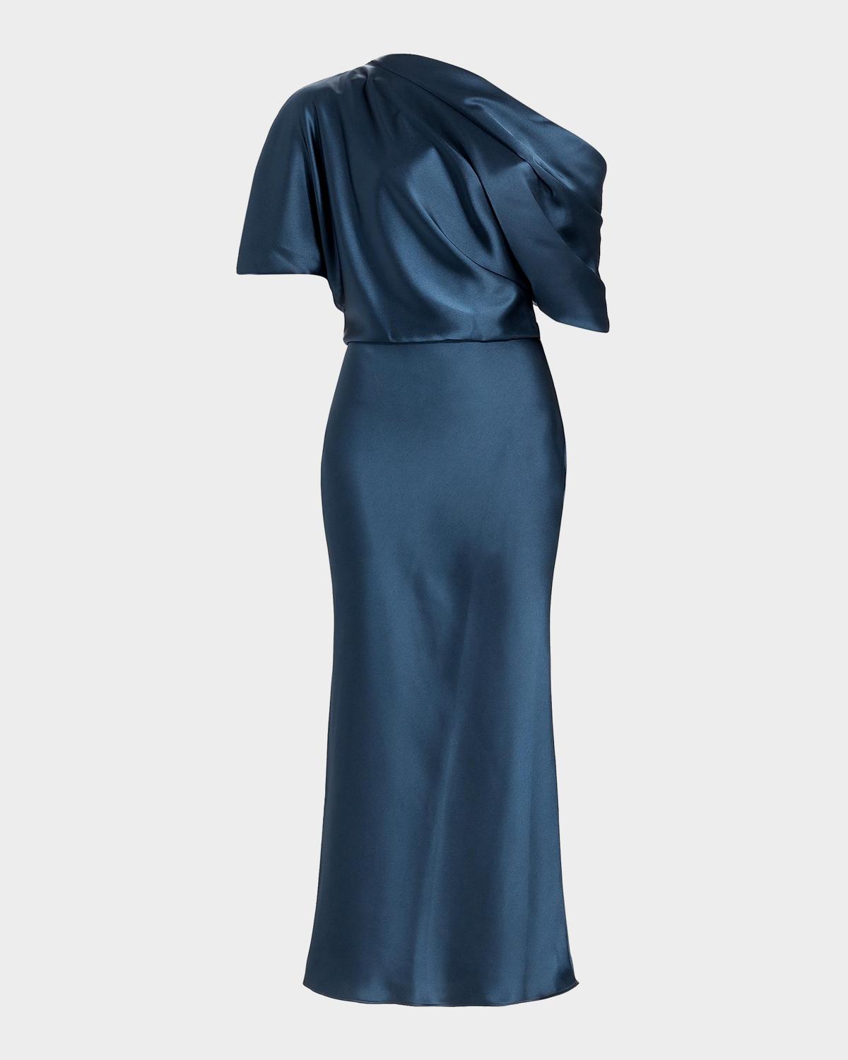 Amsale Draped Satin Pencil Midi-Dress