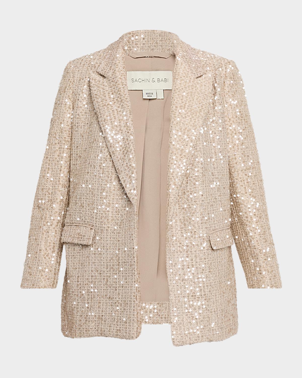 SACHIN BABI Teddi Open-Front Sequin Tweed Blazer