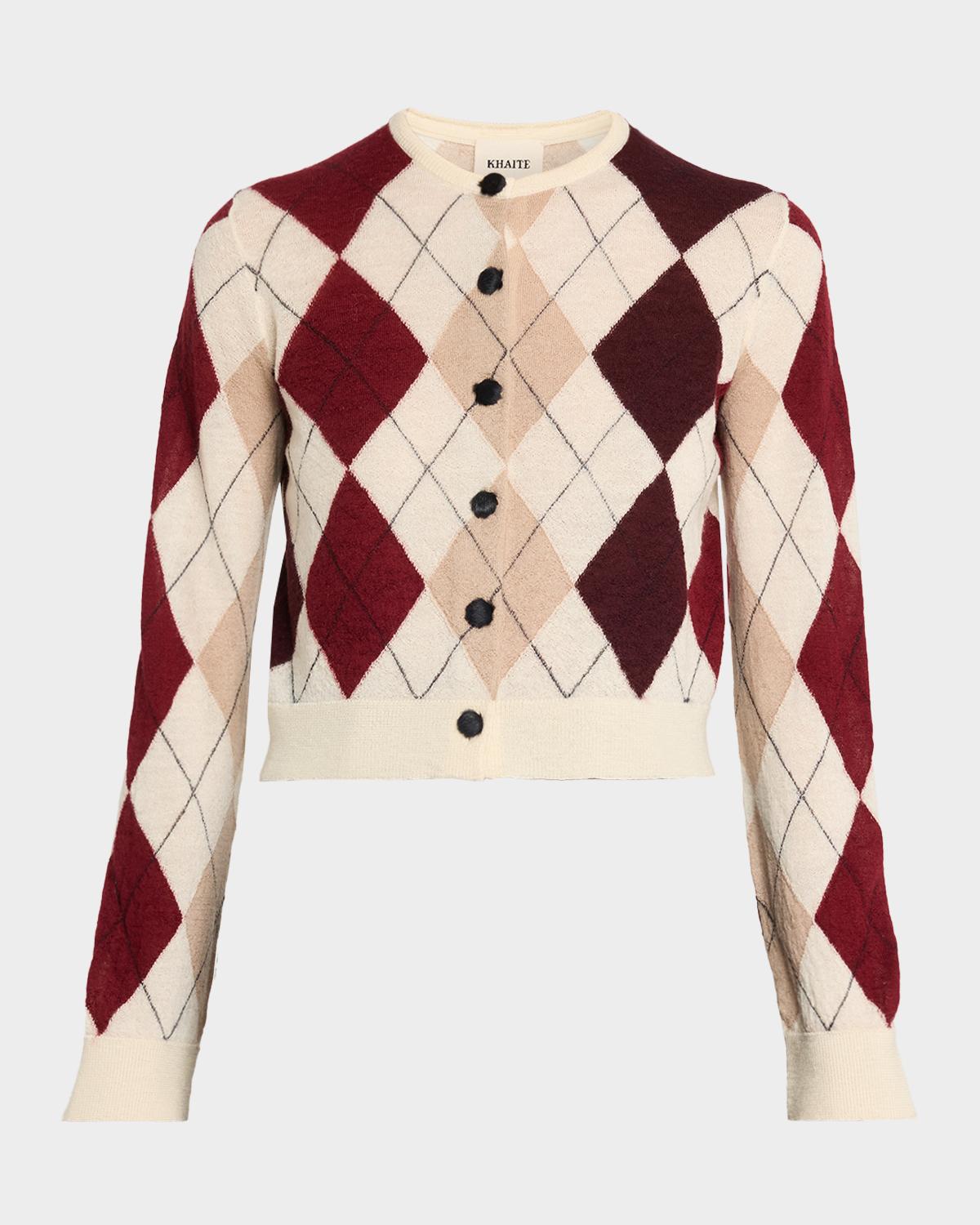 Khaite Charli Cashmere-Blend Argyle Cardigan
