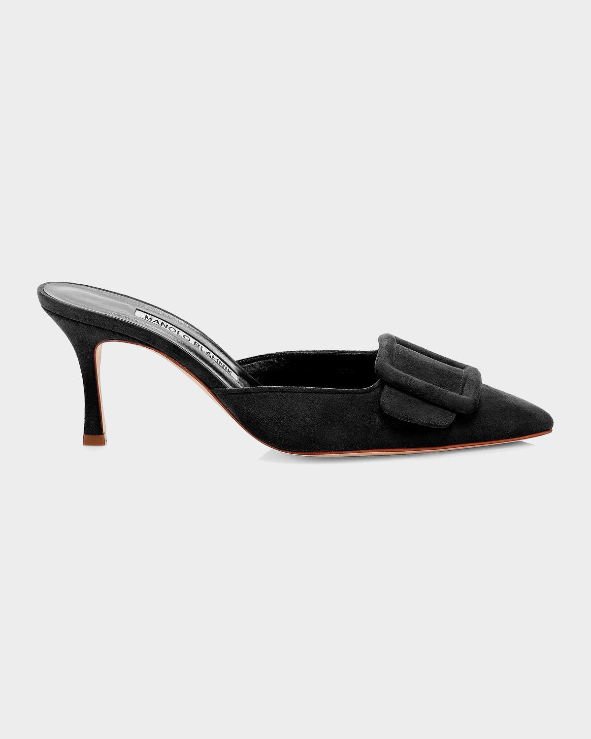Manolo Blahnik 70mm Maysale Suede Buckle Mules
