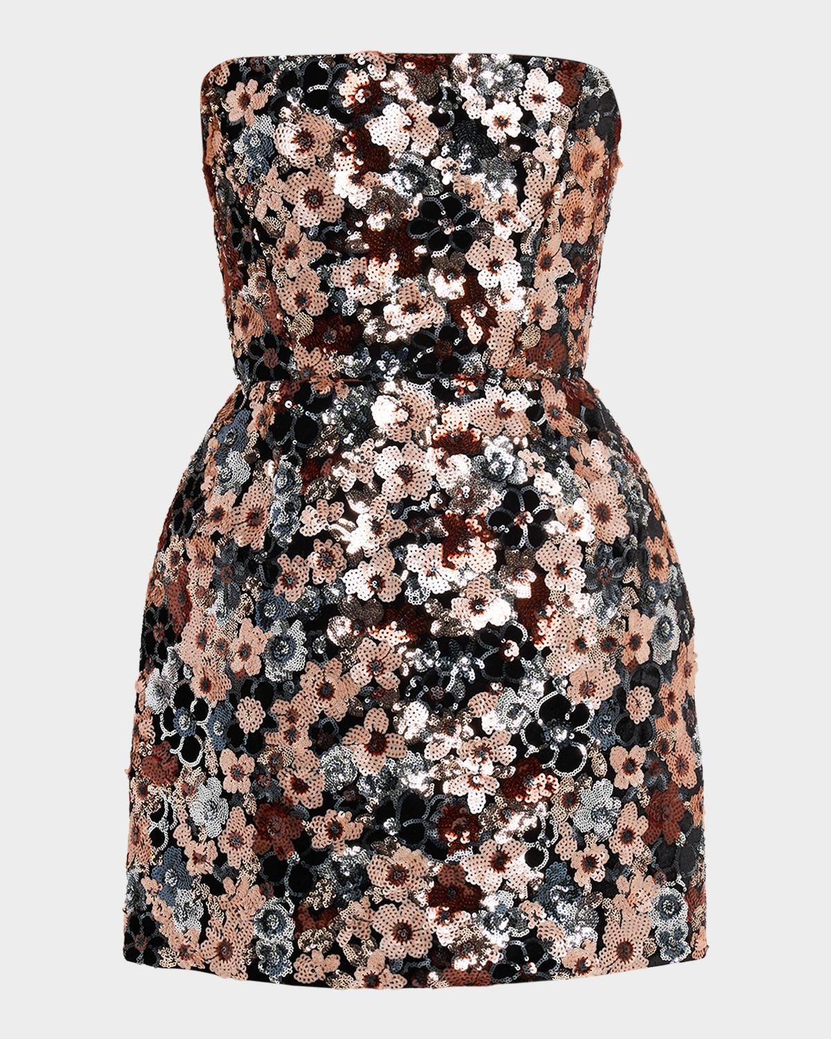Bronx Banco Maraya Strapless Floral Sequin Fit & Flare Mini Dress