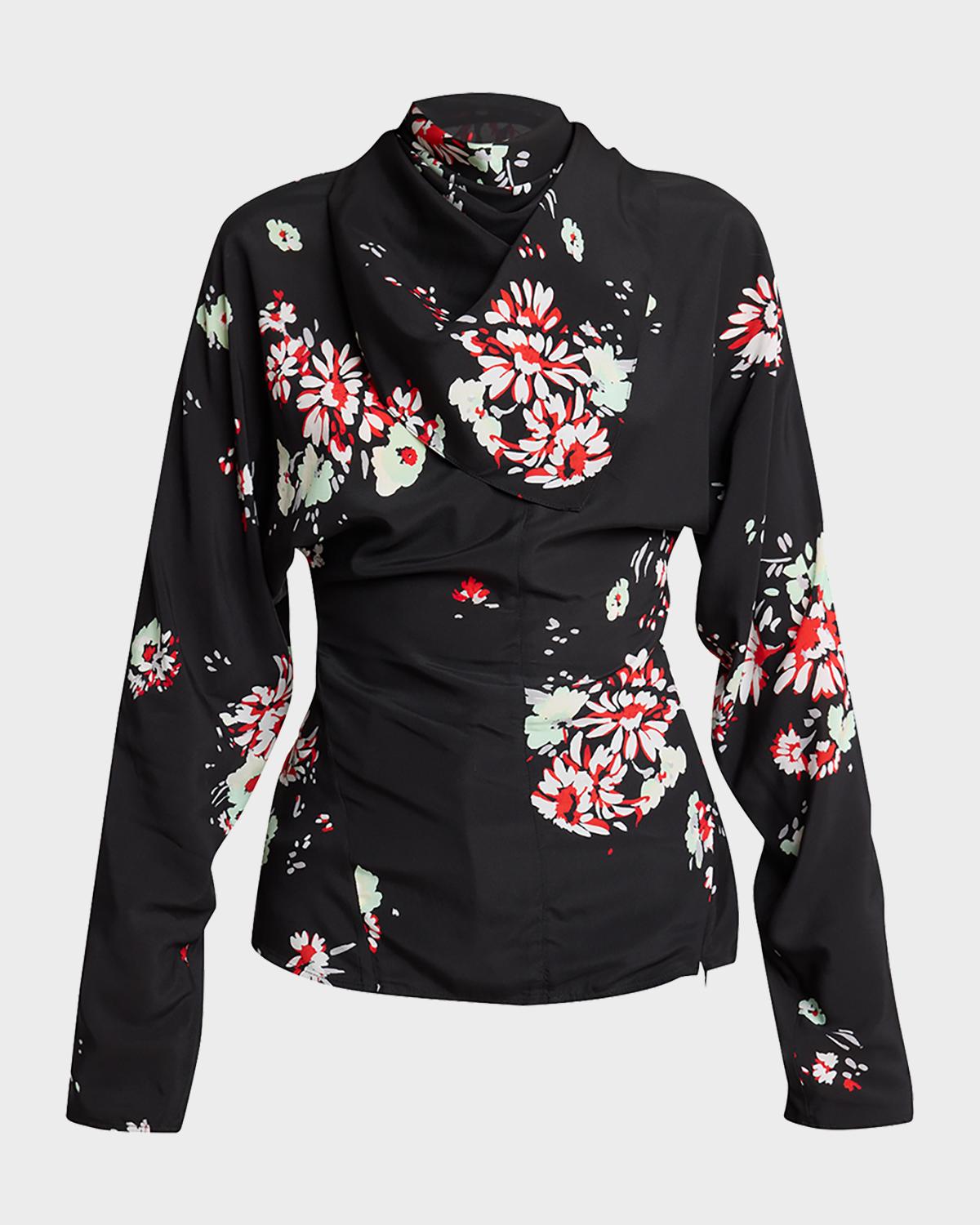 Ysabelle Floral Draped Long-Sleeve Top