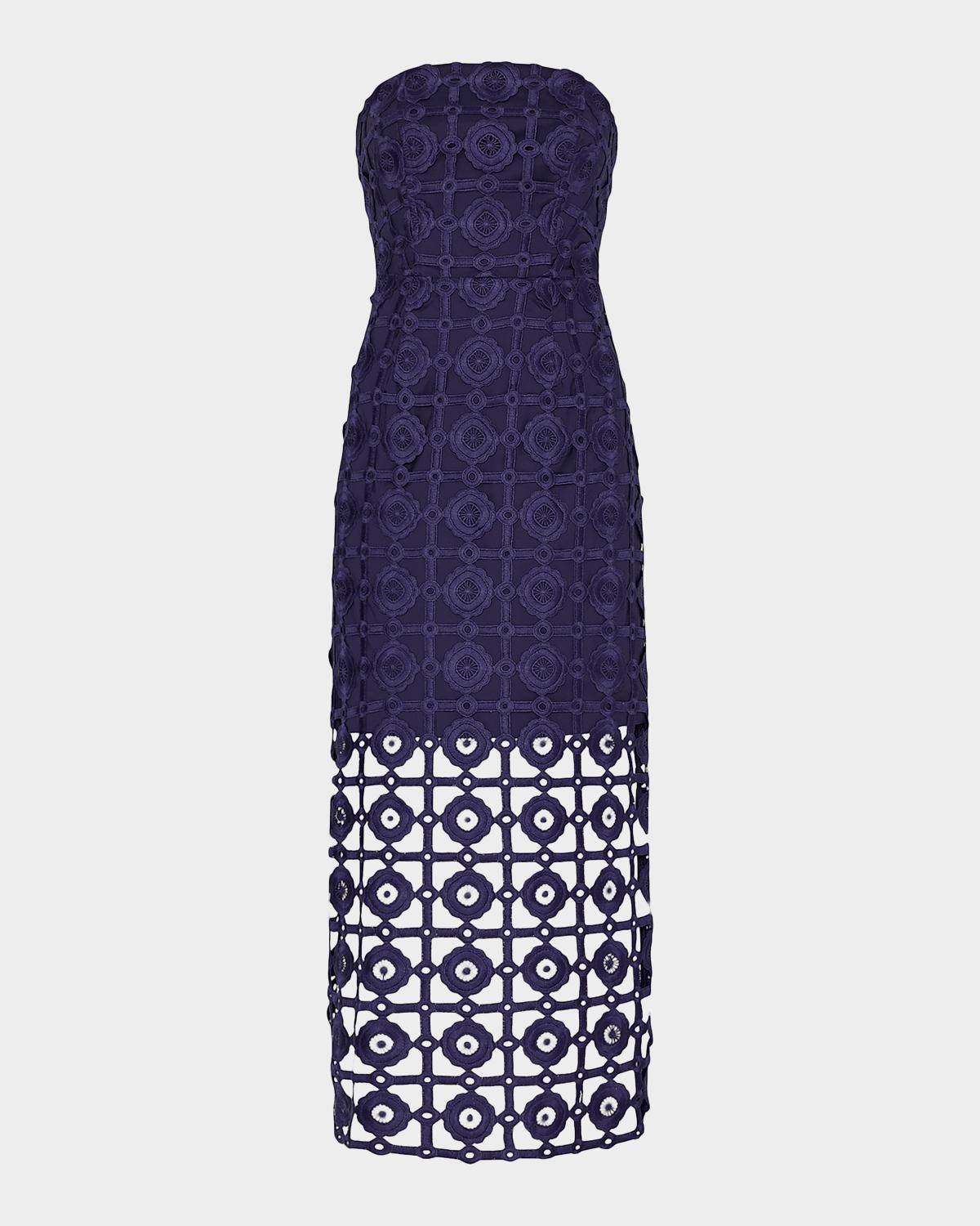 Milly Kait Strapless Tiled Lace Midi Dress