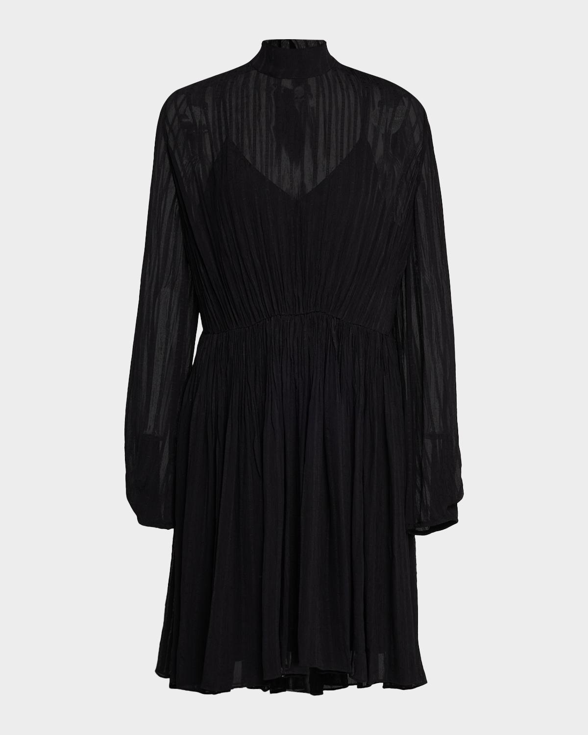 Vince Crinkle Stripe Long-Sleeve Mini Dress