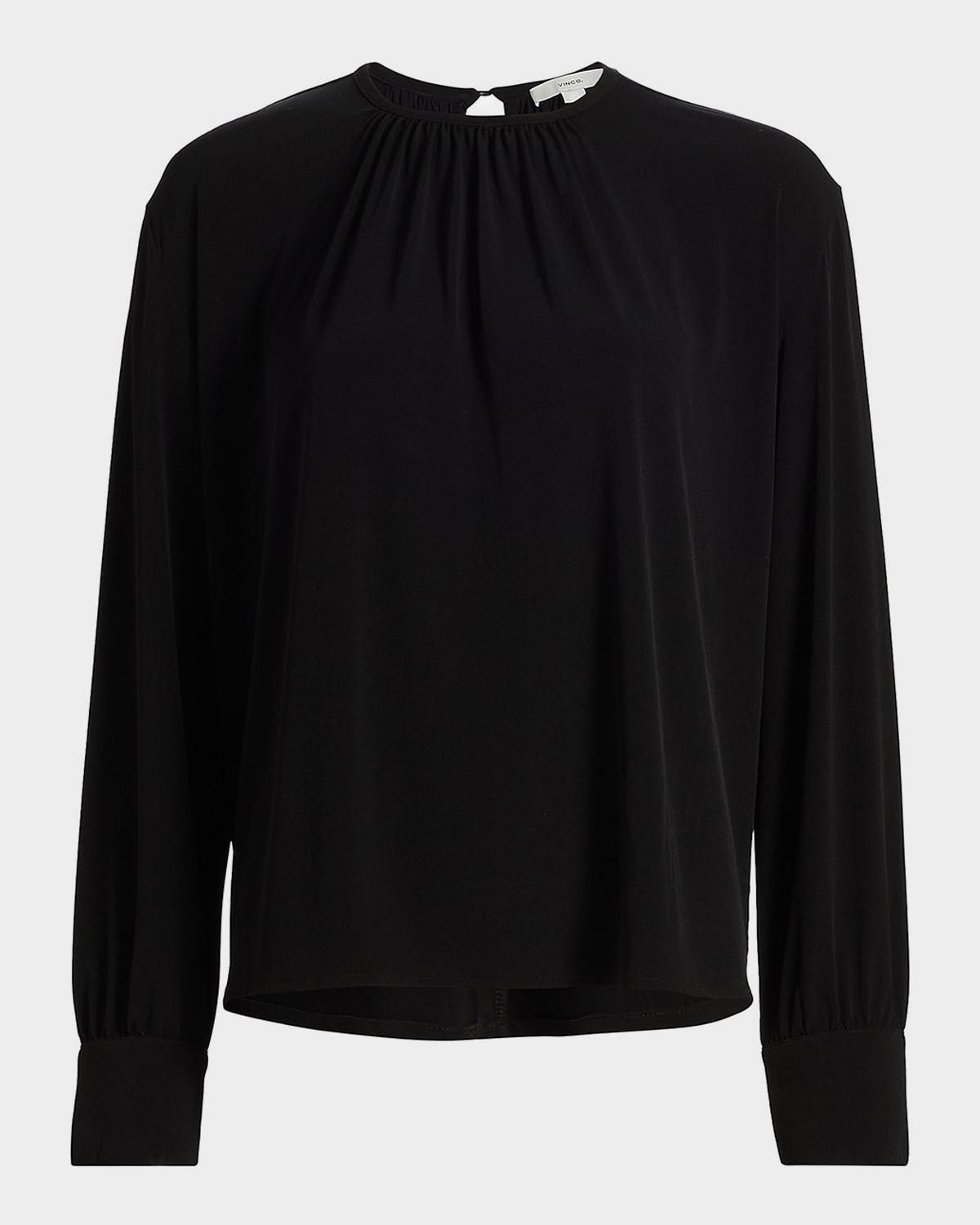Vince Gathered Long-Sleeve Crepe Blouse