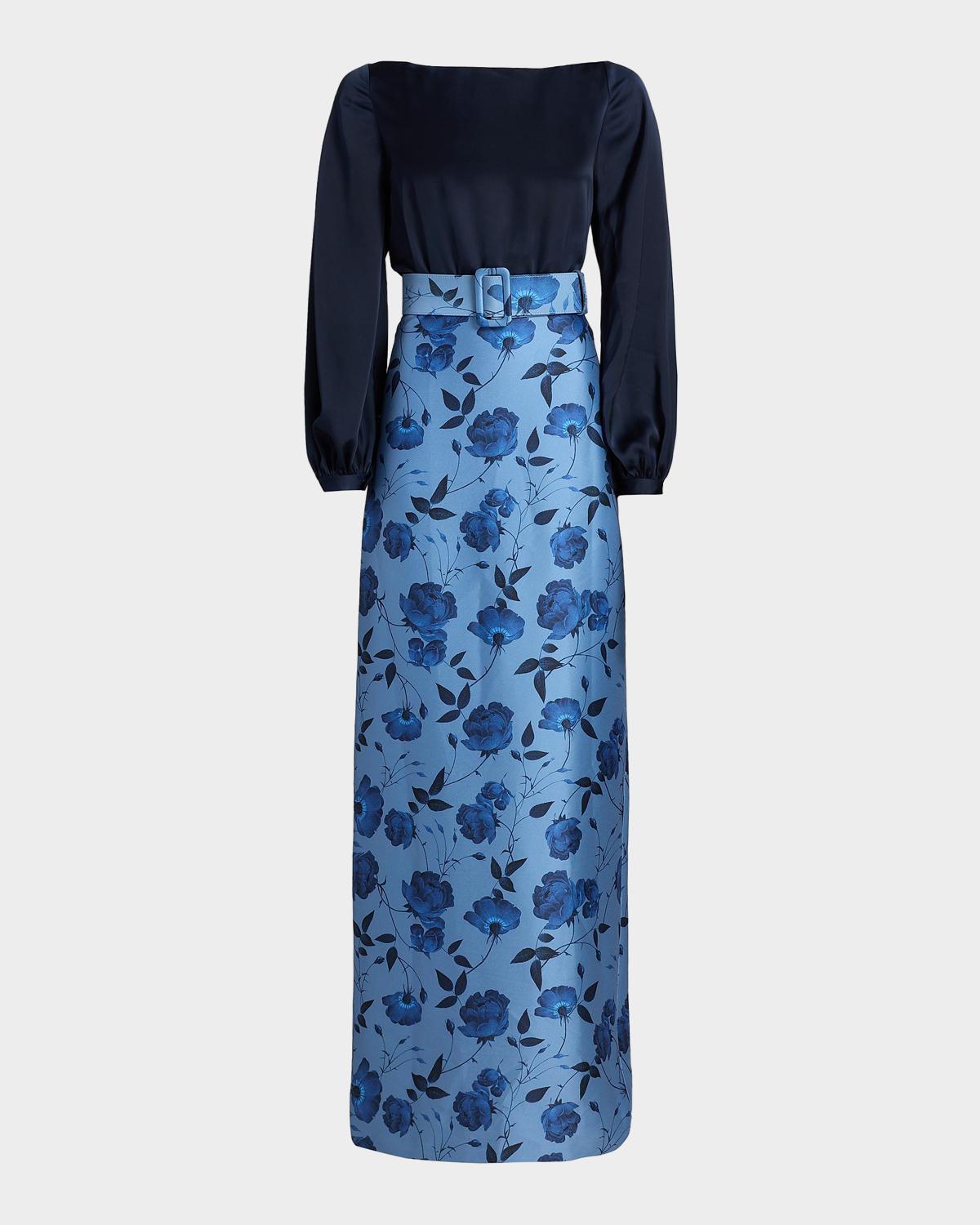 SACHIN BABI Astor Satin Belted Floral Gown