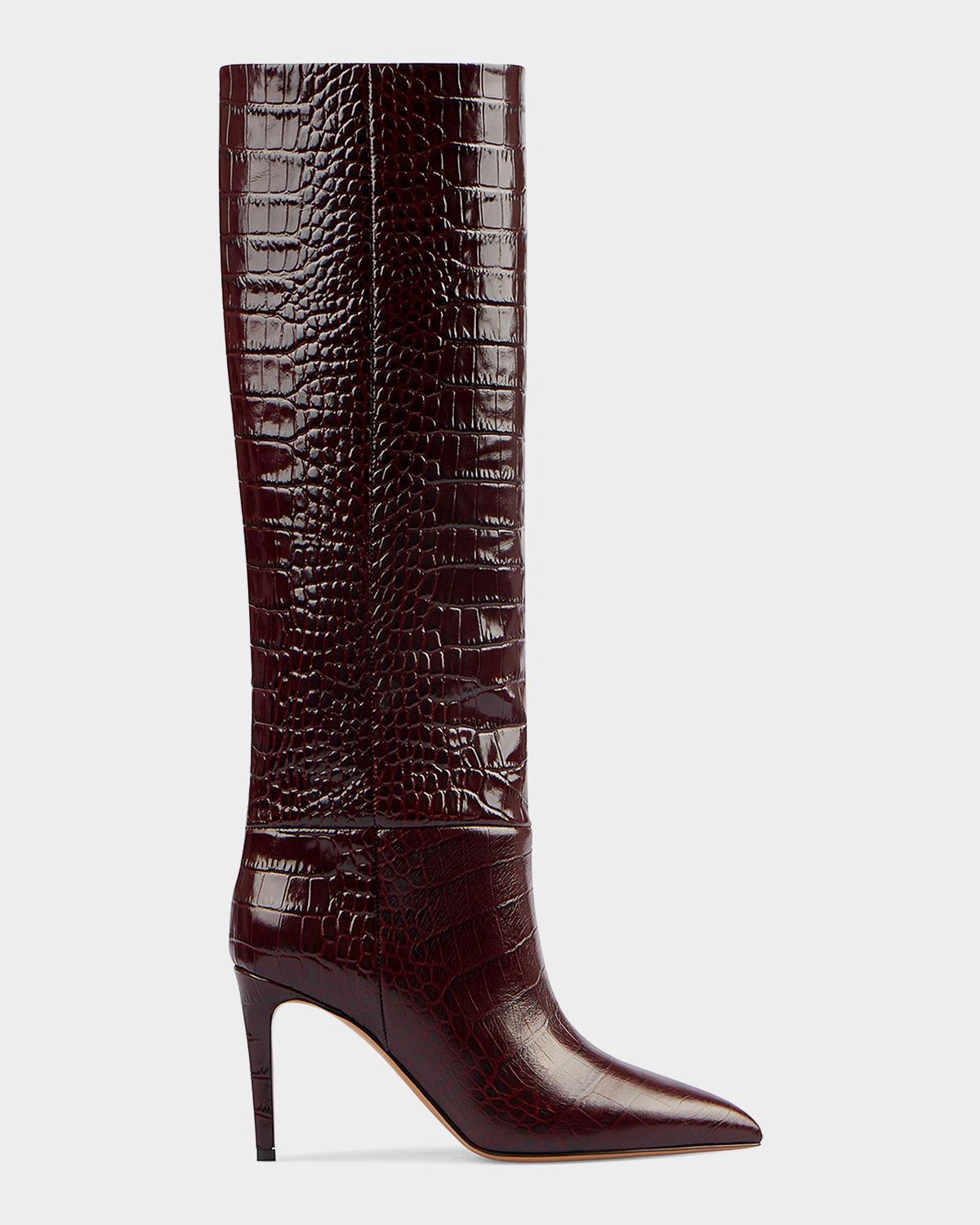 Paris Texas Stiletto 85MM Crocodile-Embossed Leather Boots
