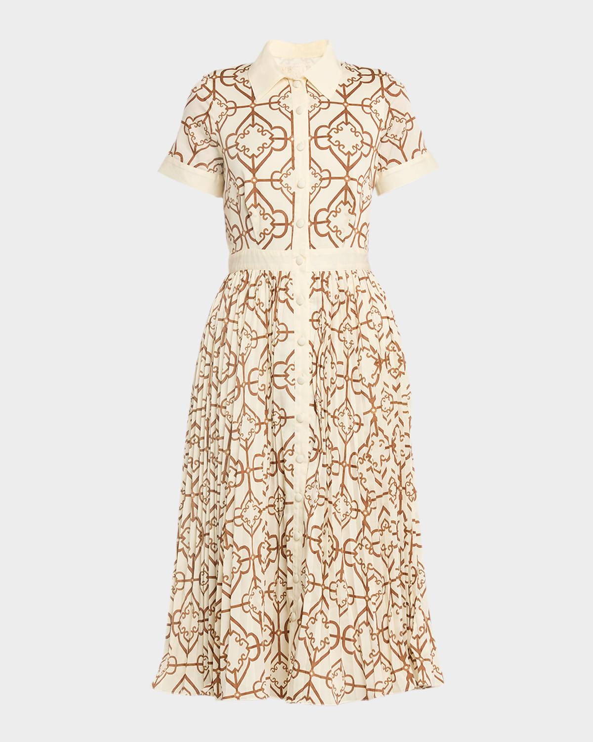 Mestiza New York Billie Pleated Tile-Print Midi Shirtdress