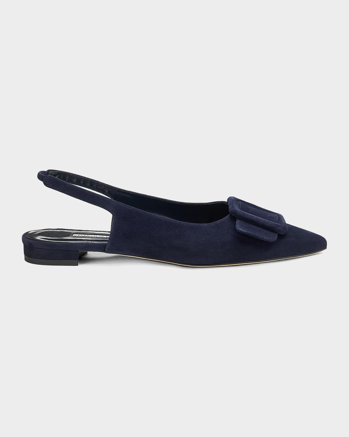 Manolo Blahnik Maylura Suede Buckle Slingback Flats