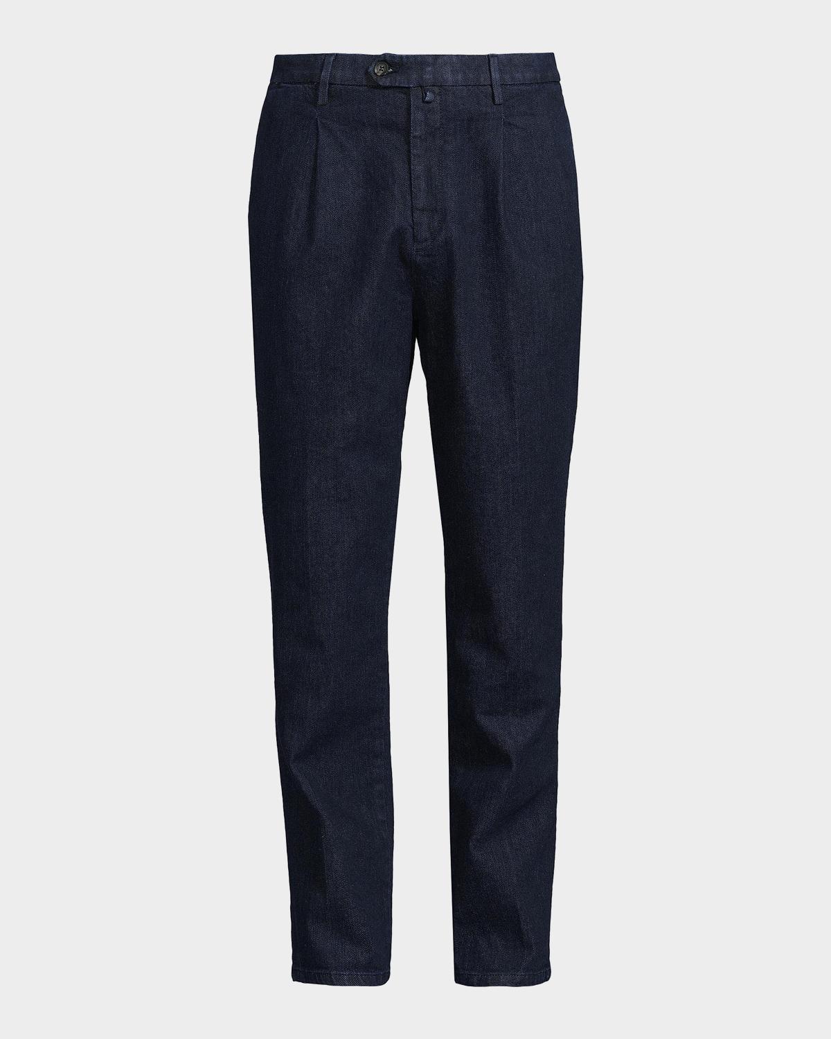 Sartorio Men's Pleated Stretch Cotton Denim Trousers